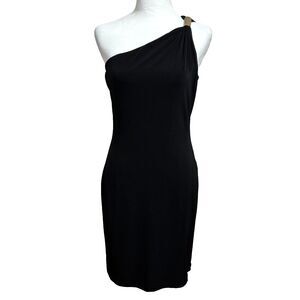Calvin Klein Sheath Dress Womens 4 Black One Shoulder Stretch Chic Elegant LBD